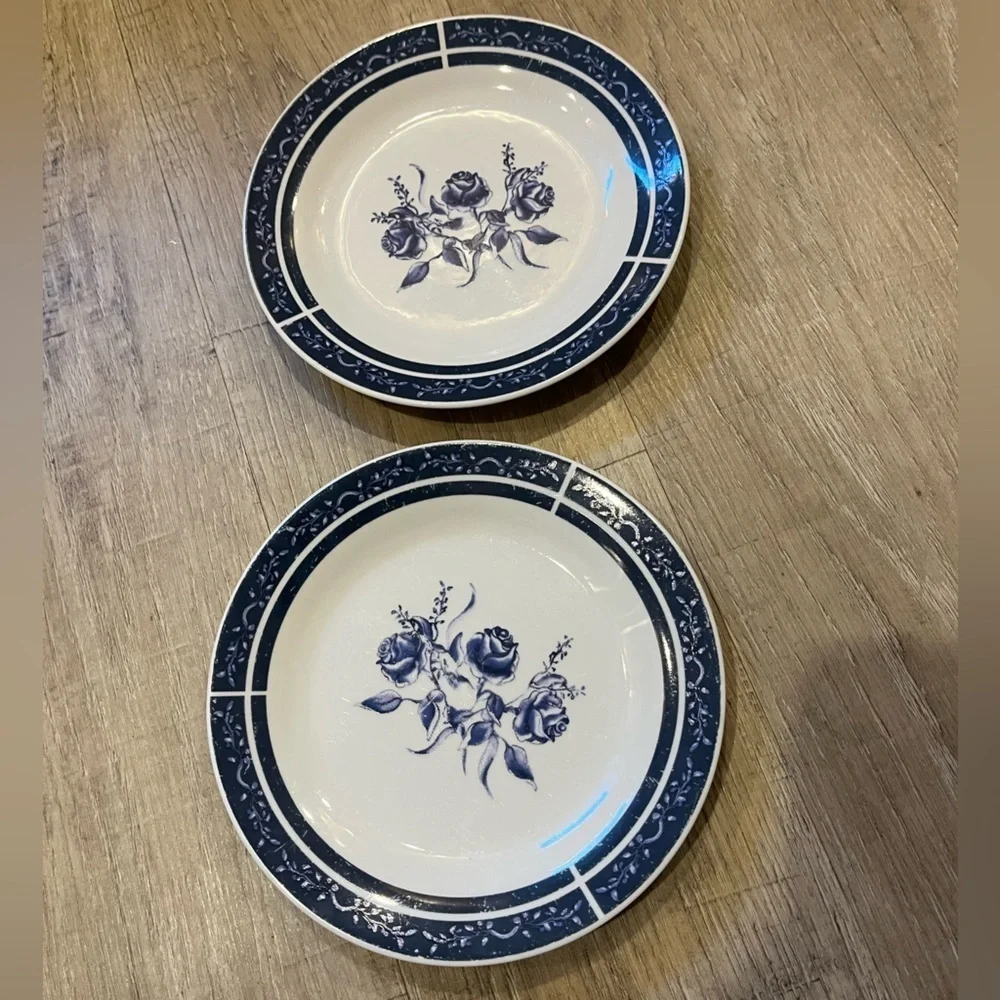 Alco Blue Floral Roses Plates 7” Side Salad Plates Set of 2